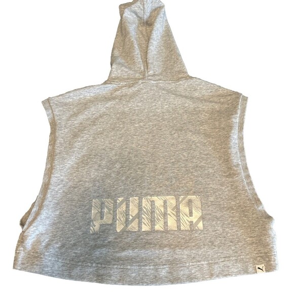 Puma Hoodie Cropped GRAY Sweatshirt Sleeveless Pullover Training Logo Women Med - Picture 5 of 7